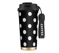 YFSGDLBN Black & White Big Dot Printed 316 Stainless Steel Coffee Cup Carry Insulated Coffee Mug