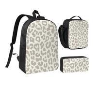 YFSGDLBN Brown Pattern Leopard Printed 17in School Bag Pen Bag Lunch Bag Set