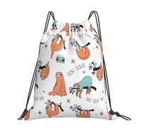 YFSGDLBN Brown Sloth printed Large-sized casual drawstring backpack Sports Gym Bag