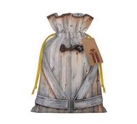 YFSGDLBN Country Barn Wood Door printed Drawstring Gift Bags with Tag Christmas Decoration Bag
