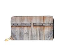 YFSGDLBN Country Barn Wood Door Printed Long Genuine Leather Wallet Coin Purse Clutch Wallet Zip Card Storage Bag