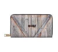 YFSGDLBN Country Barn Wood Door Printed Long Leather Wallet Clutch Wallet Zip Card Case