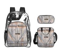 YFSGDLBN Country Barn Wood Door Printed Transparent Backpack Three-Piece Set