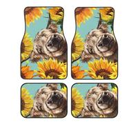 YFSGDLBN Cow with Sunflowers in Blue printed Car Foot Mat Four-Piece Set Car Accessories