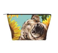 YFSGDLBN Cow with Sunflowers in Blue Printed Daily Storage Bag Makeup Bag Portable Travel Cosmetic Bag