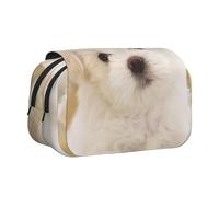 YFSGDLBN Cute Maltese Puppy Printed Double Clamshell Pen Case Pencil Pouch