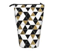 YFSGDLBN Fashion Modern Black White Gold Triangles Printed Pencil Telescopic Vertical Pencil Case