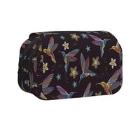 YFSGDLBN Flower Hummingbirds Embroidery Printed Double Clamshell Pen Case Pencil Pouch