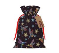 YFSGDLBN Flower Hummingbirds Embroidery printed Drawstring Gift Bags with Tag Christmas Decoration Bag