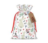 YFSGDLBN Flowers Bunnies Birds printed Drawstring Gift Bags with Tag Christmas Decoration Bag