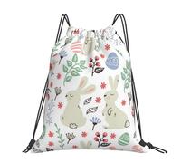 YFSGDLBN Flowers Bunnies Birds printed Large-sized casual drawstring backpack Sports Gym Bag
