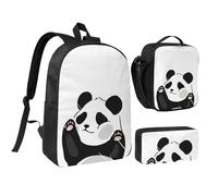 YFSGDLBN Funny Panda Printed 17in School Bag Pen Bag Lunch Bag Set