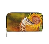 YFSGDLBN Giraffe and Sunflower Printed Leather Hand Wallet Long Genuine Leather Wallet Coin Purse