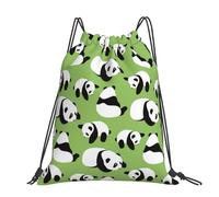 YFSGDLBN Green background panda printed Large-sized casual drawstring backpack Sports Gym Bag