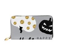 YFSGDLBN Happy-Halloween-Day-Trick-Or-Treat Printed Long Genuine Leather Wallet Coin Purse Clutch Wallet Zip Card Storage Bag