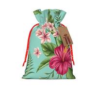 YFSGDLBN Hawaiian Tropical Leaves Flowers printed Drawstring Gift Bags with Tag Christmas Decoration Bag