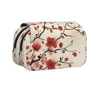 YFSGDLBN Japanese Spring Plum Floral Printed Double Clamshell Pen Case Pencil Pouch