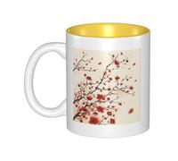 YFSGDLBN Japanese Spring Plum Floral Printed Mug Ceramic Coffee Cup Interior-Colored Ceramic Mug
