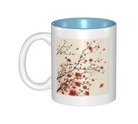 YFSGDLBN Japanese Spring Plum Floral Printed Mug Ceramic Coffee Cup Interior-Colored Ceramic Mug