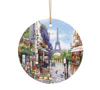 YFSGDLBN Paris Street Scene Eiffel Tower printed Aluminum Round Pendant Christmas decoration