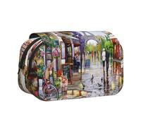 YFSGDLBN Paris Street Scene Eiffel Tower Printed Double Clamshell Pen Case Pencil Pouch