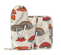 YFSGDLBN Red Mushrooms printed Oven Mitts and Pot Holders Sets Silicone heat-resistant Cooking Mitt