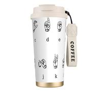 YFSGDLBN Sign Language Alphabet Printed 316 Stainless Steel Coffee Cup Carry Insulated Coffee Mug