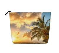 YFSGDLBN Sunset Hawaiian Palm Tree Printed Fake Hemp Makeup Bag Daily Storage Bag Travel Cosmetic Bag