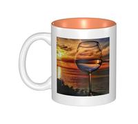 YFSGDLBN Sunset Wine Glass Printed Mug Ceramic Coffee Cup Interior-Colored Ceramic Mug