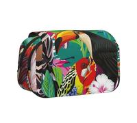 YFSGDLBN Tropical Birds and Plant Leaf Printed Double Clamshell Pen Case Pencil Pouch
