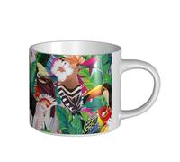 YFSGDLBN Tropical Birds and Plant Leaf Printed Large-Capacity Ceramic Mug Ceramic Coffee Cup