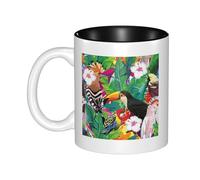 YFSGDLBN Tropical Birds and Plant Leaf Printed Mug Ceramic Coffee Cup Interior-Colored Ceramic Mug