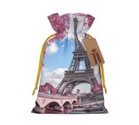YFSGDLBN Vintage Style Eiffel Tower Paris printed Drawstring Gift Bags with Tag Christmas Decoration Bag