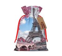 YFSGDLBN Vintage Style Eiffel Tower Paris printed Drawstring Gift Bags with Tag Christmas Decoration Bag