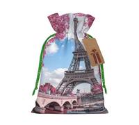 YFSGDLBN Vintage Style Eiffel Tower Paris printed Drawstring Gift Bags with Tag Christmas Decoration Bag