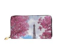 YFSGDLBN Vintage Style Eiffel Tower Paris Printed Long Genuine Leather Wallet Coin Purse Clutch Wallet Zip Card Storage Bag