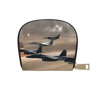 YFSGDLBN War Plane Printed Leather Shell Card Bag Zip Card Holder Coin Organiser