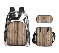 YFSGDLBN Wood Grain Printed Transparent Backpack Three-Piece Set