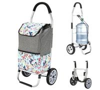 YFSMBD 35L Folding Shopping Trolley on 2 Wheels, Lightweight Folding Shopping Cart, Large Shopping Trolleys, Stair Climbing Shopping Cart, Grocery Trolley (Grey)