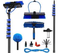 YFSMBD 7.2m/24ft Carbon Fibre Telescopic Water Fed Window Cleaning Pole - with Brush, Squeegee & Cobweb Brush 20m Hose & Soap Dispenser for Windows,Solar Panels,Conservatory, Gutter, Roofs & Cars