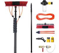 YFSMBD Carbon Fiber Telescopic Brush - 15m - Extendable Water-Fed Cleaning Pole with Adjustable Angle & Soap Dispenser - Universal Hose Connector for Solar Panels, Windows, Roofs & Cars - 35cm Brush