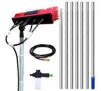 YFSMBD Telescopic Brush - 3m - 13.6m - Extendable Water-Fed Cleaning Pole with Adjustable Angle & Soap Dispenser - Universal Hose Connector for Solar Panels,Windows,Roofs,Cars (35cm Brush,6.4m)