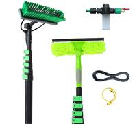 YFSMBD Window Cleaning Brush, 12M Telescopic Pole Washing Kit, with Water-fed Brush, Squeegee, Soap Dispenser & 12m Hose,Water Fed Window Cleaning Pole Aluminium,Cleaner for Solar Panels & Roofs