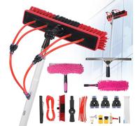 YFSMBD Window Cleaning Brush & Squeegee | 4 Meter Extendable Telescopic | Water Fed Window Cleaning Pole Aluminium | Cleaner for Solar Panels W/Soap Dispenser | for Home, Roof, Car | 35cm Brush