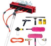 YFSMBD Window Cleaning Brush & Squeegee | 5 Meter Extendable Telescopic | Water Fed Window Cleaning Pole Aluminium | Cleaner for Solar Panels W/Soap Dispenser | for Home, Roof, Car | 35cm Brush