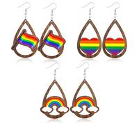 yfstyle 3Pairs Wooden Rainbow Pride Earrings LGBT Pride Earring Studs Gay Lesbian LGBTQ Pride Earrings Set for Women Girls Pride Jewelry Gifts, Wood, No Gemstone