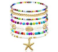 yfstyle 3Pcs Summer Beach Seashell Anklets for Women Starfish Shell Turquoise Beads Ankle Bracelets Adjustable Seashell Ocean Jewelry Gifts, 8.6, Alloy, no gemstone