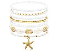 yfstyle 3Pcs Summer Beach Seashell Anklets for Women Starfish Shell Turquoise Beads Ankle Bracelets Adjustable Seashell Ocean Jewelry Gifts, 8.6, Alloy, no gemstone
