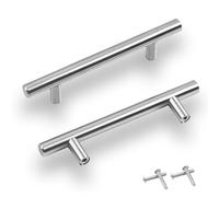 YFTRFR 2 Pcs Kitchen Door Handles Silver Stainless Steel Brushed Handles T Bar Suitable for Kitchen Cabinets Wardrobes Bathroom Units and Bedroom Drawers Installation of Holes Hardware Fittings