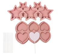 YFTRFR 2 Pcs Lollipop Molds Heart and Star-Shaped Silicone Moulds Chocolate Lolly Mould Contains 24 Lollipop Sticks Food Grade Flexible Former for Gummies for Valentine's Day Party Birthday Reusable